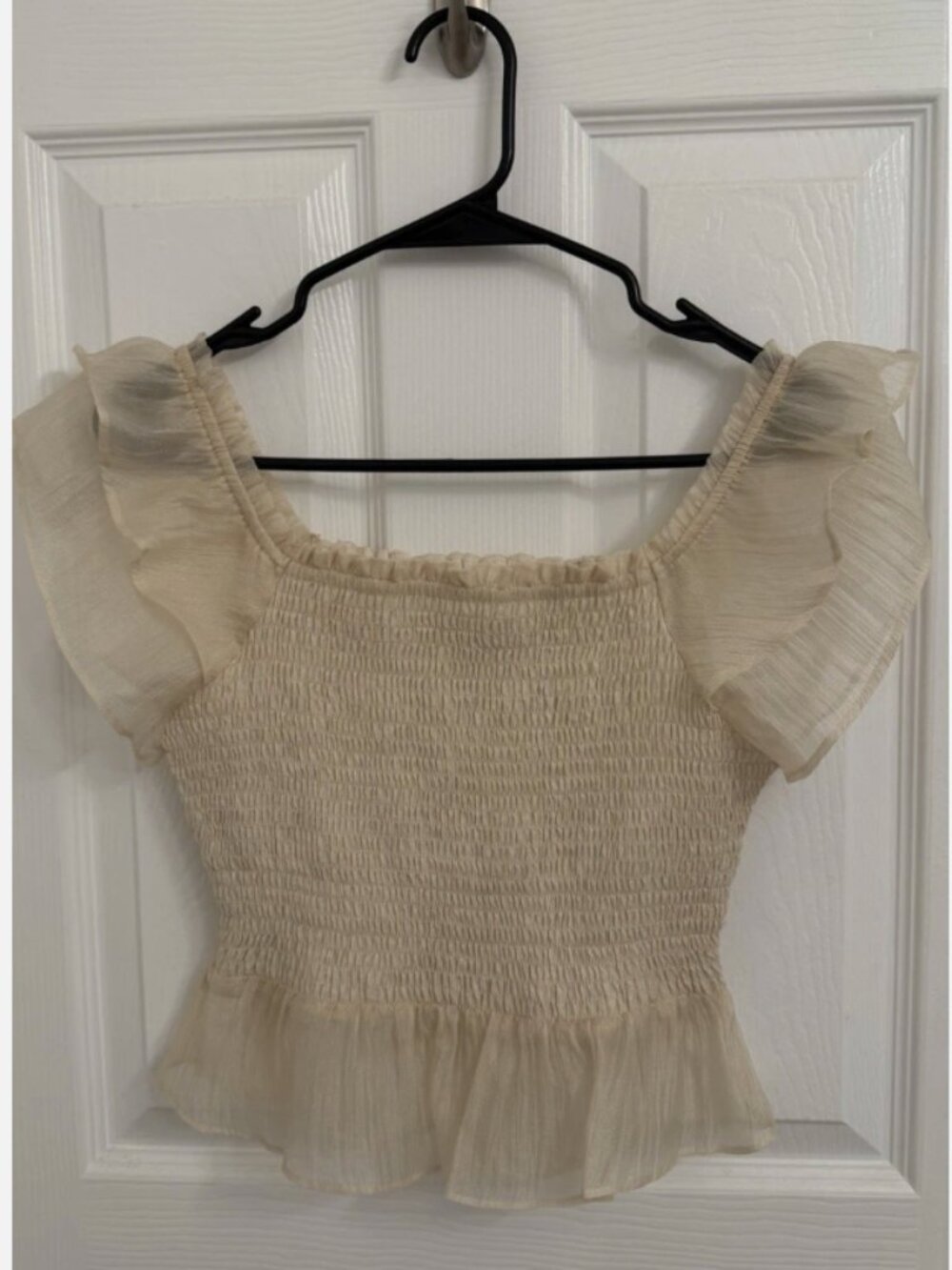 SAGE Off White Sleeveless Smocked Top Puff Sleeves Size Small